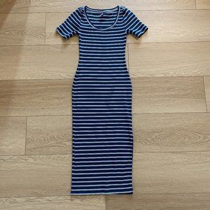 Navy Striped Midi Dress